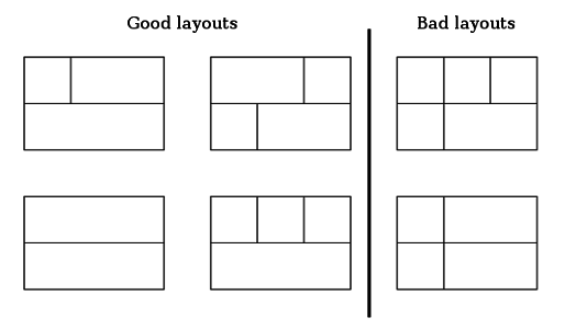 Good layouts는 단단하게 연결되어 있지만, Bad layouts는 연결되어 있지 않아 분리될 수 있습니다.